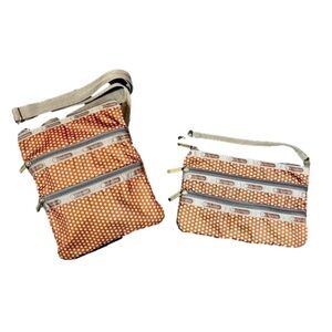 Lesportsac Polka Dot Triple Zip Crossbody & Pouch Brown & Blue
